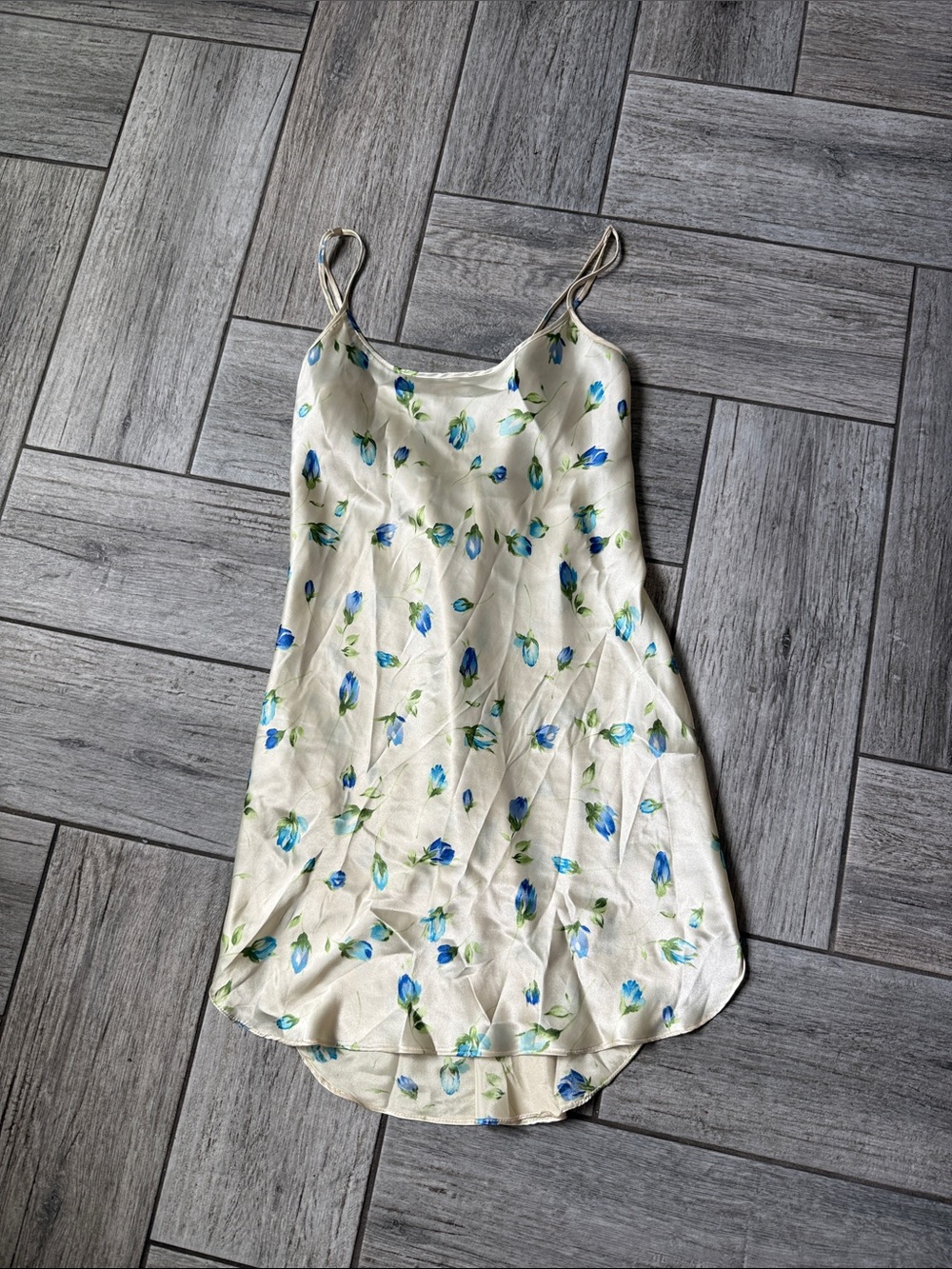 Secret Treasures Cream Slip Dress with Blue and Green Floral Print